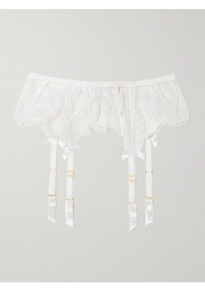 Agent Provocateur - Alysia Bow-detailed Embroidered Tulle Suspender Belt - White - 1,2,3,4,5