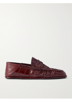SAINT LAURENT - Le Loafer Embellished Collapsible-heel Glossed-eel Loafers - Burgundy - EU 36,EU 37,EU 37.5,EU 38,EU 38.5,EU 39,EU 39.5,EU 40,EU 41