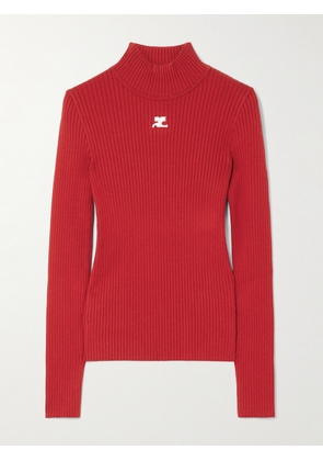 COURREGES - Embroidered Ribbed-knit Sweater - x small,small,medium,large,x large