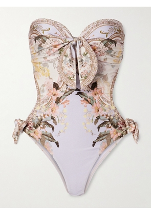 Zimmermann - Wylie Strapless Cutout Tie-detailed Printed Swimsuit - Blue - 01,2,3,4