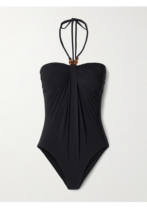 Zimmermann - Wylie Embellished Draped Halterneck Swimsuit - Black - 01,2,3,4