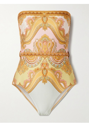 Zimmermann - Maxine Strapless Belted Printed Swimsuit - Gold - 01,2,3,4