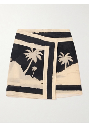Johanna Ortiz - Velereando Printed Organic Cotton-voile Mini Wrap Skirt - Black - US0,US2,US4,US6,US8,US10,US12