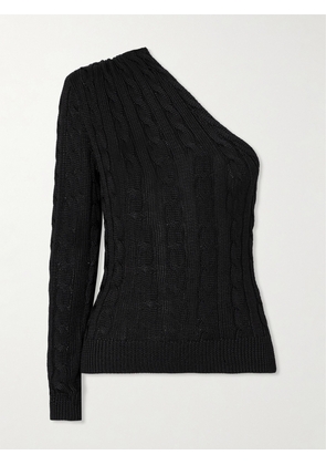 Ralph Lauren Collection - One-shoulder Cable-knit Silk Sweater - Black - xx small,x small,small,medium,large,x large