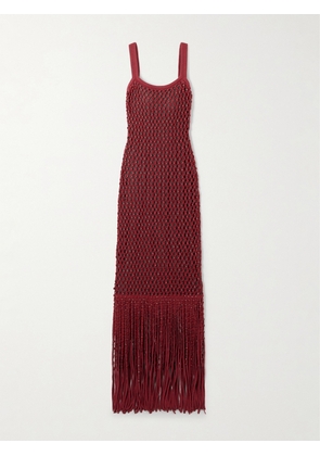 Diotima - Gala Open-back Fringed Embellished Crocheted Cotton-blend Gown - Red - 1,2,3,4