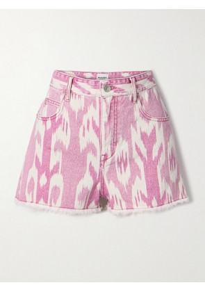 Marant Étoile - Lesia Frayed Printed Denim Shorts - Pink - FR 32,FR 34,FR 36,FR 38,FR 40,FR 42,FR 44