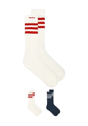 adidas by Wales Bonner Cro Hi Sock in White,Navy. Size L. Also in M, S, XL/1X.