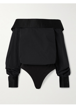 Abadia - Satin-trimmed Cotton-blend Poplin Bodysuit - Black - xx small,x small,small,medium,large,x large