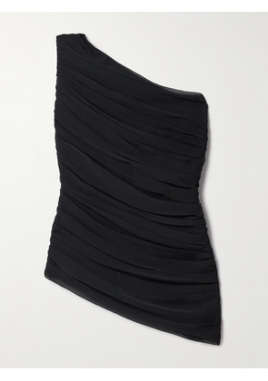Abadia - Layal One-shoulder Ruched Crepe De Chine Top - Black - US2,US4,US6,US8,US10,US12