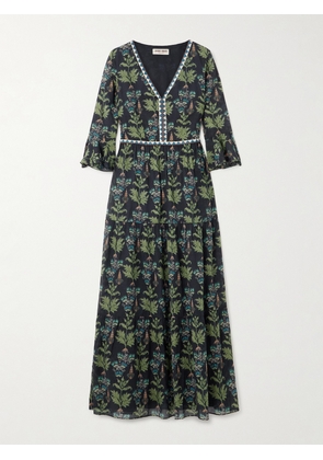 Emporio Sirenuse - Bella Embroidered Printed Cotton-poplin Maxi Dress - Blue - IT38,IT40,IT42,IT44,IT46,IT48,IT50