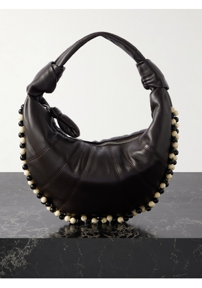 LEMAIRE - Mini Fortune Croissant Bead-embellished Paneled Leather Shoulder Bag - Brown - One size
