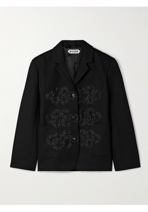 BODE - Ribbon Garland Grosgrain-trimmed Cotton-twill Jacket - Black - US0,US2,US4,US6,US8,US10