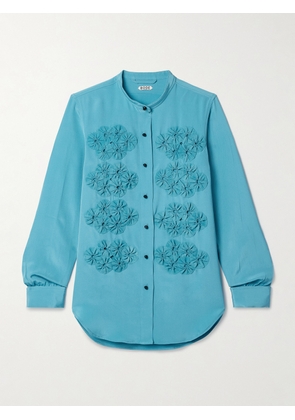 BODE - Silas Appliquéd Silk Shirt - Blue - x small,small,medium,large