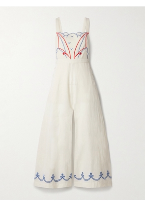BODE - Embroidered Cotton And Linen-blend Jumpsuit - Cream - US0,US2,US4,US6,US8,US10,US12