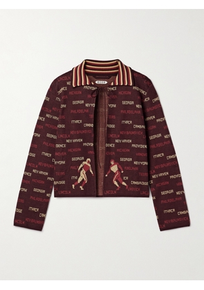 BODE - Gridiron Cotton-jacquard Cardigan - Burgundy - x small,small,medium,large,x large