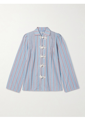 BODE - Jonas Embroidered Striped Cotton-voile Shirt - Blue - x small,small,medium,large,x large