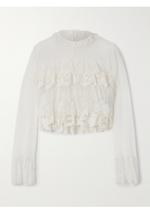Chloé - Tiered Lace-trimmed Silk-chiffon Blouse - White - FR 34,FR 36,FR 38,FR 40,FR 42,FR 44,FR 46