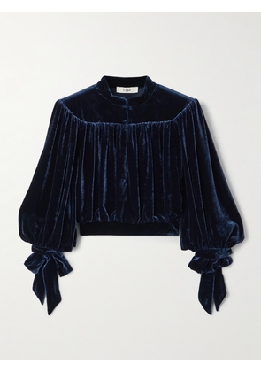 Chloé - Gathered Velvet Blouse - Blue - FR 34,FR 36,FR 38,FR 40,FR 42,FR 44,FR 46