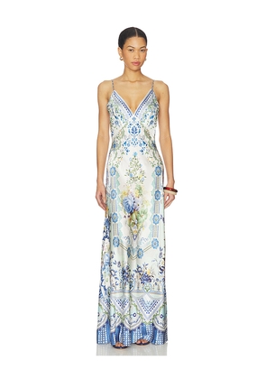 Camilla Full Length Bias Slip Dress in Blue. Size L. Also in XXS, XS, S, M.