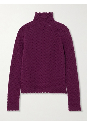 Chloé - Open-knit Wool And Cashmere-blend Turtleneck Sweater - Purple - x small,small,medium,large,x large
