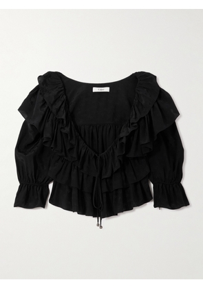 Chloé - Ruffled Cropped Floral-jacquard Blouse - Black - FR 34,FR 36,FR 38,FR 40,FR 42,FR 44,FR 46