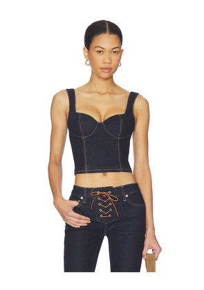 Alice + Olivia Ava Sweetheart Denim Bustier in Blue. Size 0. Also in 10, 2, 4, 6, 8.