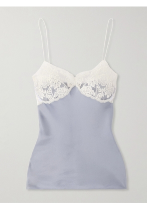 Chloé - Embroidered Tulle-trimmed Satin Camisole - Blue - FR 34,FR 36,FR 38,FR 40,FR 42,FR 44,FR 46