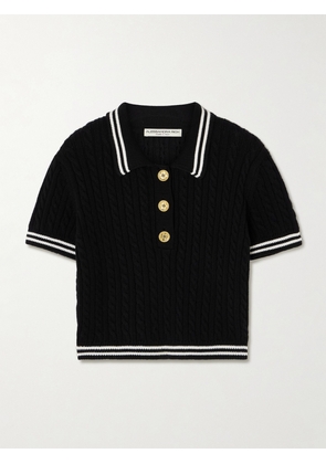 Alessandra Rich - Cropped Cable-knit Cotton Polo Shirt - Black - IT36,IT38,IT40,IT42,IT44,IT46