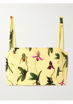 Oscar de la Renta - Cropped Floral-print Cotton-blend Poplin Top - Yellow - US0,US2,US4,US6,US8