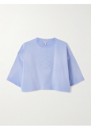 LOEWE - Cropped Embroidered Cotton-jersey T-shirt - Blue - x small,small,medium,large,x large