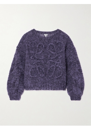 LOEWE - Anagram Embroidered Cable-knit Mohair-blend Sweater - Purple - x small,small,medium,large