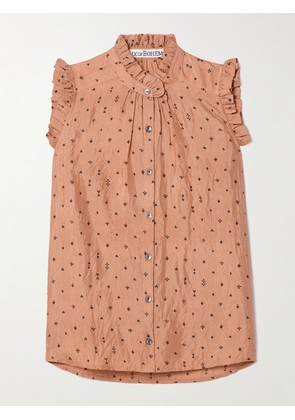 ALIX OF BOHEMIA - Wylder Ruffled Printed Crinkled-silk Tank - Pink - x small,small,medium,large,x large