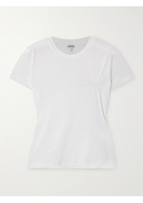 LOEWE - Gathered Embroidered Cotton-blend Piqué T-shirt - White - x small,small,medium,large