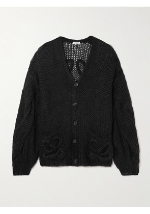 LOEWE - Anagram Embroidered Open-knit Mohair-blend Cardigan - Black - x small,small,medium,large