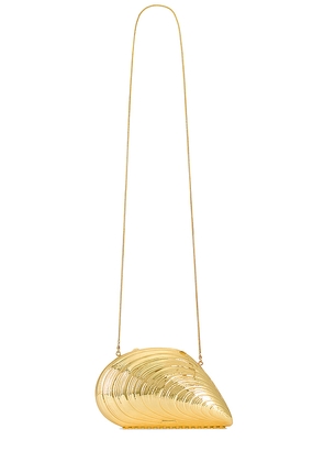SIMKHAI Bridget Oyster Shell Clutch in Metallic Gold.