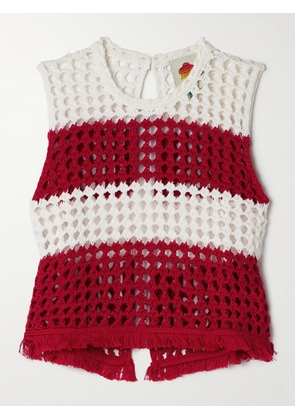 Farm Rio - Fringed Striped Crocheted Cotton Tank - Red - xx small,x small,small,medium,large,x large