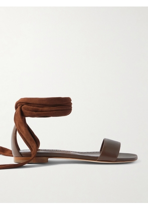 Manolo Blahnik - Chastanaflat Lace-up Suede And Leather Sandals - Brown - IT36,IT36.5,IT37,IT37.5,IT38,IT38.5,IT39,IT39.5,IT40,IT40.5,IT41,IT41.5,IT42