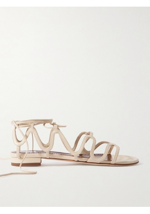 Manolo Blahnik - Fawdaflat Leather Sandals - Cream - IT36,IT36.5,IT37,IT37.5,IT38,IT38.5,IT39,IT39.5,IT40,IT40.5,IT41,IT41.5,IT42