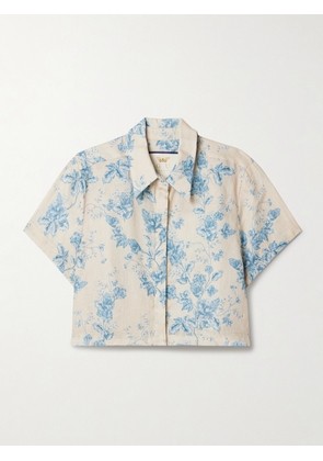 Agua by Agua Bendita - Virtuosa Bougainvillea Cropped Floral-print Linen Shirt - Blue - x small,small,medium,large,x large