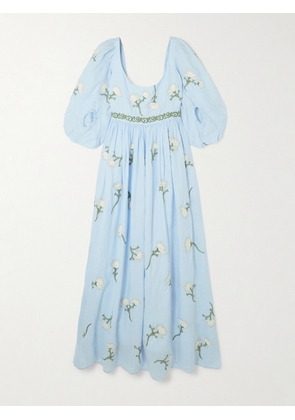 Agua by Agua Bendita - Viviane Soledad Embroidered Linen Maxi Dress - Blue - x small,small,medium,large,x large
