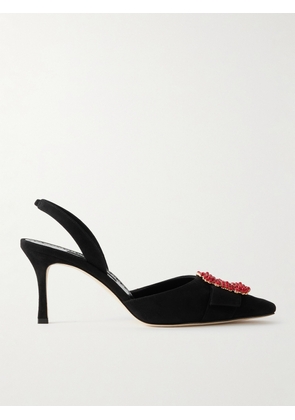 Manolo Blahnik - Gibsli 70 Embellished Suede Slingback Pumps - Black - IT36,IT36.5,IT37,IT37.5,IT38,IT38.5,IT39,IT39.5,IT40,IT40.5,IT41,IT41.5,IT42