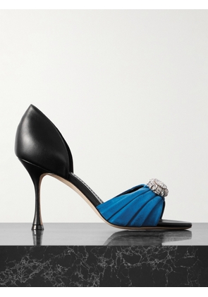 Manolo Blahnik - Ansak 90 Crystal-embellished Pleated Suede And Leather Pumps - Blue - IT36,IT36.5,IT37,IT37.5,IT38,IT38.5,IT39,IT39.5,IT40,IT40.5,IT41,IT41.5,IT42