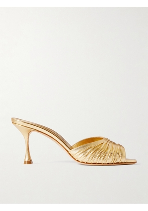 Manolo Blahnik - Pirua 70 Metallic Leather Mules - Gold - IT36,IT36.5,IT37,IT37.5,IT38,IT38.5,IT39,IT39.5,IT40,IT40.5,IT41,IT41.5,IT42,IT43