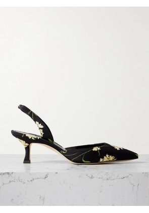 Manolo Blahnik - Carolyne 50 Floral-print Satin Slingback Pumps - Black - IT36,IT36.5,IT37,IT37.5,IT38,IT38.5,IT39,IT39.5,IT40,IT40.5,IT41,IT41.5,IT42