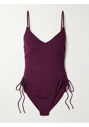 Melissa Odabash - Havana Tie-detailed Ruched Swimsuit - Purple - UK 6,UK 8,UK 10,UK 12,UK 14,UK 16