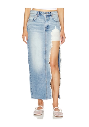 GRLFRND Blanca Maxi Skirt With High Slit in Denim-Light. Size 24. Also in 25.