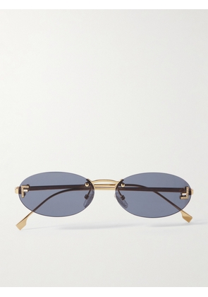 Fendi Eyewear - Rimless Oval-frame Crystal-embellished Gold-tone Sunglasses - One size