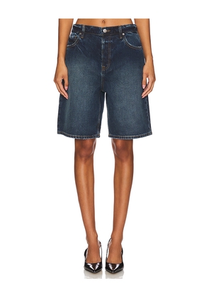 GRLFRND Rene Low Rise Baggy Short in Denim-Dark. Size 23. Also in 24, 25.
