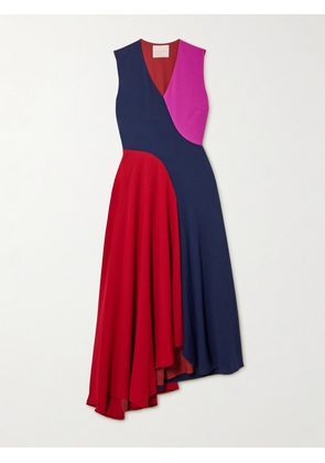 Roksanda - Miral Asymmetric Color-block Crepe De Chine Midi Dress - Red - UK 4,UK 6,UK 8,UK 10,UK 12,UK 14,UK 16,UK 18