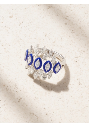 Kamyen - 18-karat White Gold, Diamond And Enamel Ring - Blue - 3,4,6,7